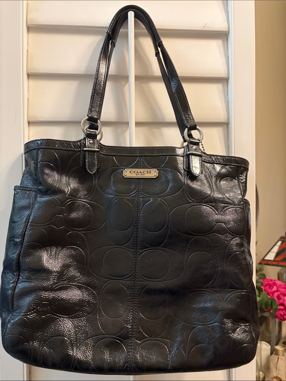 Coach Black Leather Signature Embossed Tote